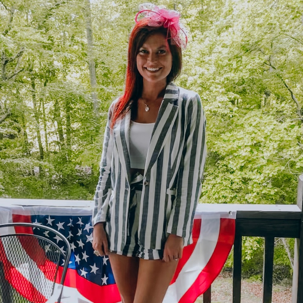 Vacation oversized blazer and striped short set